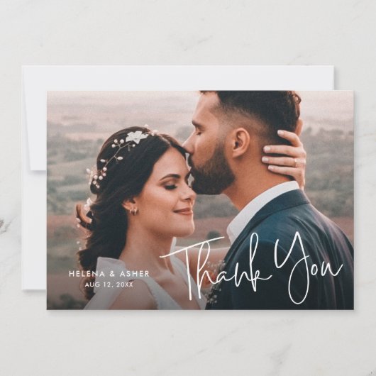 Moderne script Simple Wedding Photo Bedankkaart (Voorkant)