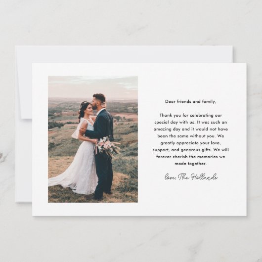 Moderne script Simple Wedding Photo Bedankkaart (Achterkant)