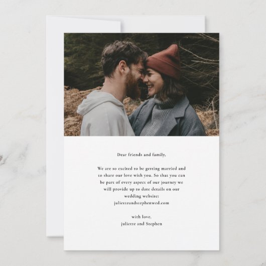 Moderne script Simple Wedding Photo Save The Date (Achterkant)