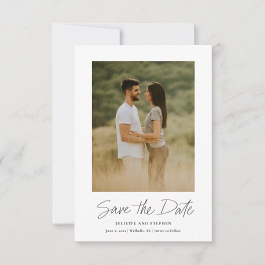 Moderne script Simple Wedding Photo Save The Date (Voorkant)