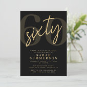 Moderne Script Sixty Zwart Goud 60ste Verjaardagsf Kaart (Staand voorkant)