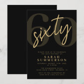 Moderne Script Sixty Zwart Goud 60ste Verjaardagsf Kaart (Voorkant / Achterkant)