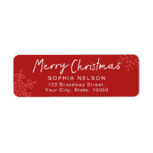 Moderne Script Sneeuwvlokken Kerst Retouradres Etiket (Voorkant)