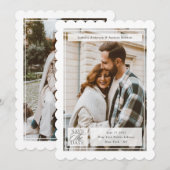 Moderne Script Stempel Trouwfoto Tweezijdig Save The Date (Voorkant / Achterkant)