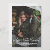 Moderne script stijlvolle eenvoudige twee foto tro save the date (Voorkant)