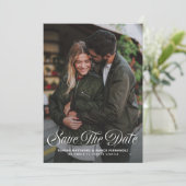 Moderne script stijlvolle eenvoudige twee foto tro save the date (Staand voorkant)