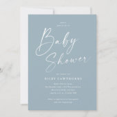 Moderne Script Stof Blauw Jongens Baby Shower Kaart (Voorkant)
