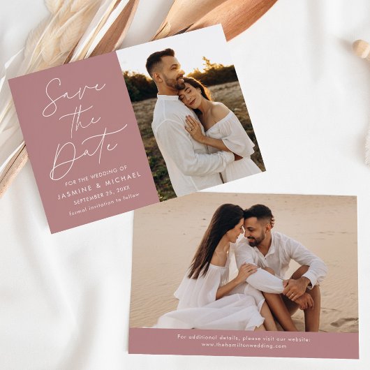 Moderne Script Stof Roze 2 Foto Save The Date