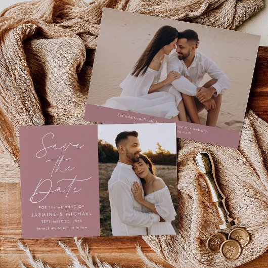 Moderne Script Stof Roze 2 Foto Save The Date