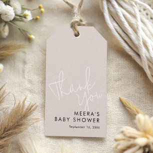 Moderne Script Stof Roze Bedankt Baby Shower Cadeaulabel