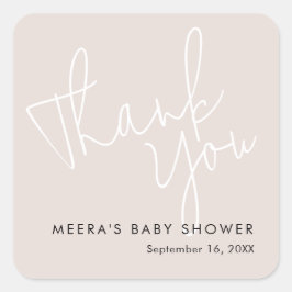 Moderne Script Stof Roze Bedankt Baby Shower Vierkante Sticker