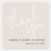 Moderne Script Stof Roze Bedankt Baby Shower Vierkante Sticker (Voorkant)