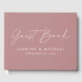 Moderne Script Stof Roze Foto Bruiloft Gastenboek (Voorkant)