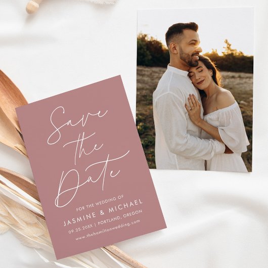 Moderne Script Stof Roze Foto Save The Date