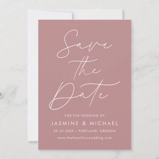Moderne Script Stof Roze Foto Save The Date (Voorkant)