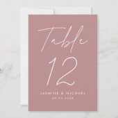 Moderne Script Stof Roze Huwelijk Tafel Nummerkaar (Voorkant)