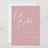 Moderne Script Stof Roze Oh Baby Shower Kaart (Voorkant)