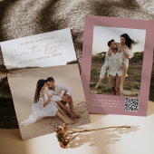 Moderne Script Stof Roze QR Code 2 Foto Save The Date