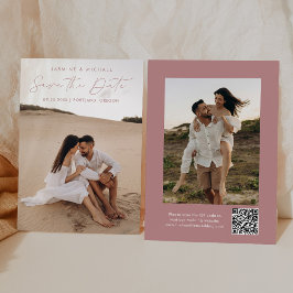 Moderne Script Stof Roze QR Code 2 Foto Save The Date