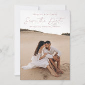 Moderne Script Stof Roze QR Code 2 Foto Save The Date (Voorkant)
