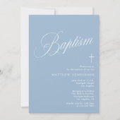 Moderne Script Stofblauwe Jongens Doop Kaart (Voorkant)