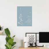 Moderne script Stofblauwe Jongens Doop Welkom Poster (Thuiskantoor)