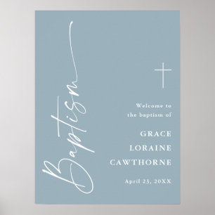 Moderne script Stofblauwe Jongens Doop Welkom Poster