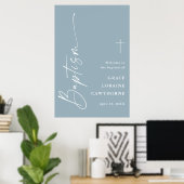 Moderne Script Stofblauwe Jongens Doop Welkom Poster (Thuiskantoor)