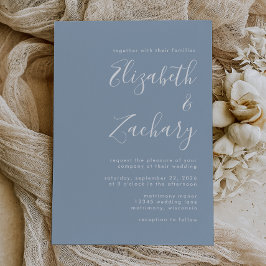Moderne Script Stofblauwe Trouwuitnodiging Kaart