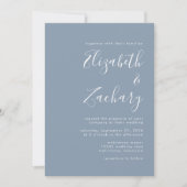 Moderne Script Stofblauwe Trouwuitnodiging Kaart (Voorkant)