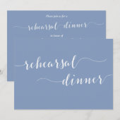Moderne script stoffig blauwe huwelijksrepetitie d kaart (Voorkant / Achterkant)