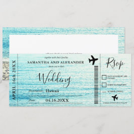 Moderne script strand vliegtuig instapkaart bruilo kaart