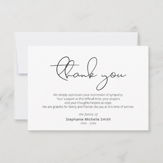 Moderne Script Sympathie Dank u begrafeniskaart Bedankkaart (Voorkant)