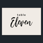Moderne Script Table 11 Elf Off-White Wedding Kaart<br><div class="desc">Moderne Lijst van het Manuscript 11 Elf van-Witte Wedding of het Aantal van de Lijst van de Binnenpartij. 11 wordt uitgeschreven in een trendy chic met de hand geschreven doopvont. De achtergrondkleur van dit lijstaantal is kleur editable, enkel klik de pas verdere knoop aan om het even welke kleur te...</div>