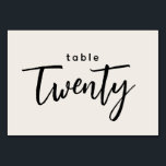 Moderne Script Table 20 Twenty Off-White Wedding Kaart<br><div class="desc">Het moderne Aantal van de Lijst van het Manuscript Twintig van de Wit-Witte Wedding of van de Binnengst Lijst van de Partij. Twintig wordt geschreven in een trendy chic hand-lettertype. De achtergrondkleur van dit lijstaantal is kleur editable, enkel klik de pas verdere knoop aan om het even welke kleur te...</div>