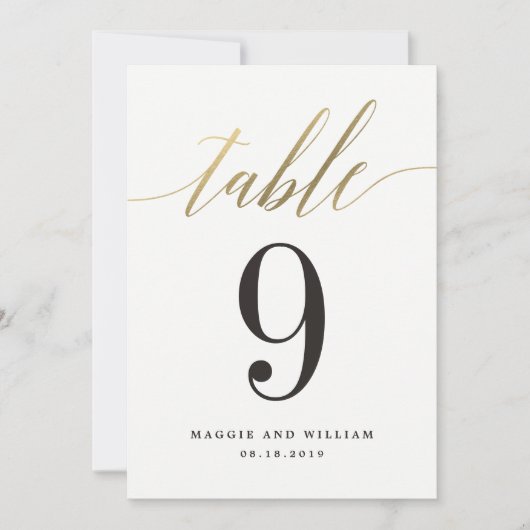 Moderne Script Table Number Card Faux Gold Kaart (Voorkant)