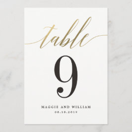 Moderne Script Table Number Card Faux Gold Kaart