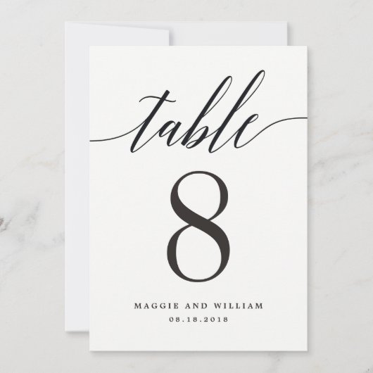 Moderne Script Table Number Card Kaart (Voorkant)