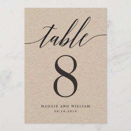 Moderne Script Table Number Card Kraft Kaart