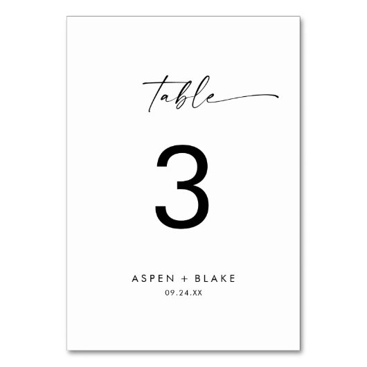 Moderne Script Table Number Kaart (Voorkant)