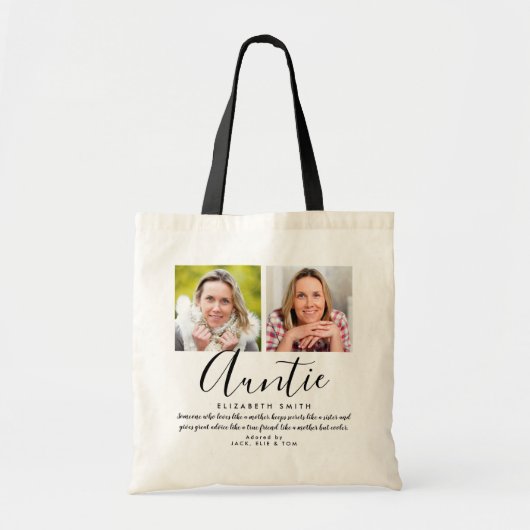 Moderne Script Tante Citaat Foto Tote Bag (Voorkant)