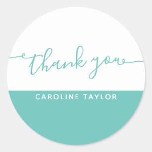 Moderne Script Teal & Wit Bedankt Ronde Sticker