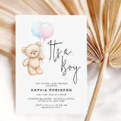 Moderne Script Teddybeer Jongens Baby Shower Kaart