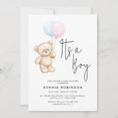 Moderne Script Teddybeer Jongens Baby Shower Kaart (Voorkant)