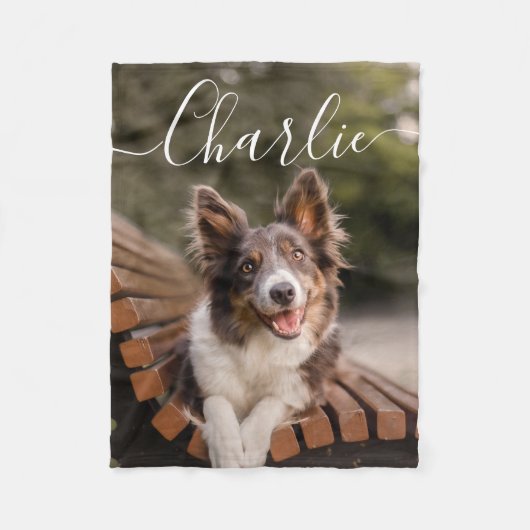 Moderne Script Tekst Aangepaste foto Fleece Deken (Voorkant)