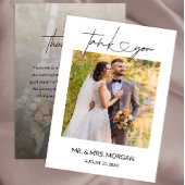 Moderne Script Tekst met Hart en Foto | Bruiloft Bedankkaart