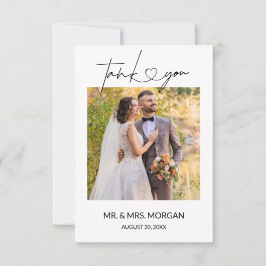 Moderne Script Tekst met Hart en Foto | Bruiloft Bedankkaart (Voorkant)
