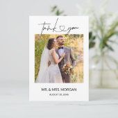 Moderne Script Tekst met Hart en Foto | Bruiloft Bedankkaart (Staand voorkant)