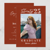 Moderne Script Terracotta Foto Graduation Party Kaart (Voorkant / Achterkant)