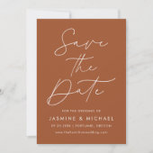 Moderne Script Terracotta Foto Save The Date (Voorkant)